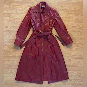 Elegant Burgundy Leather Trench Coat